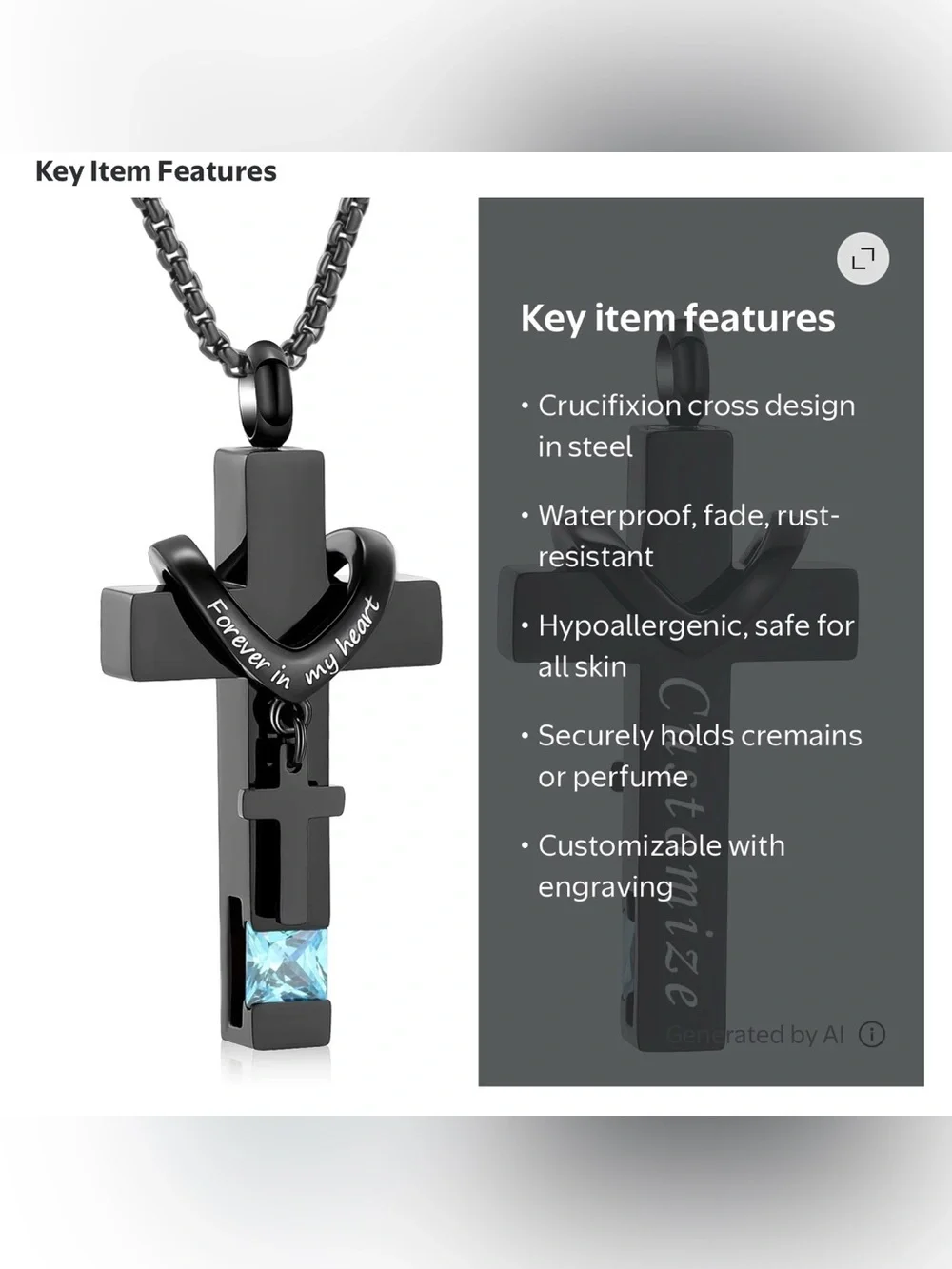 New Birthstone Double Cross Urn Pendant Cremation Jewelry for Ashes Urn Necklace